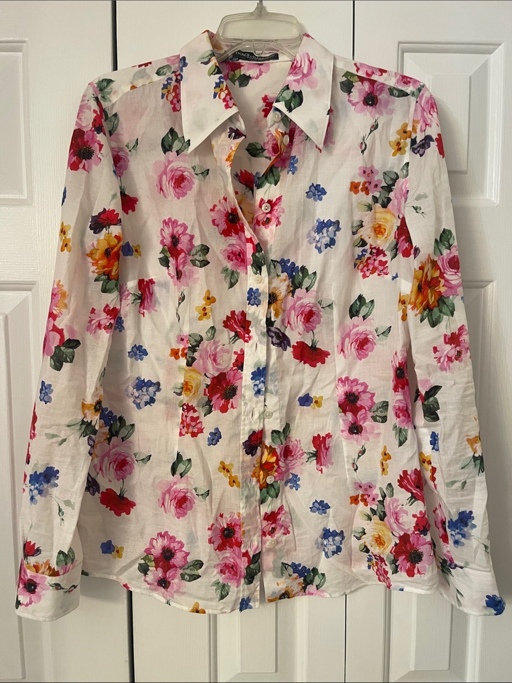 Dolce & Gabbana White Floral Button-Down Shirt with Multicolor Blooms